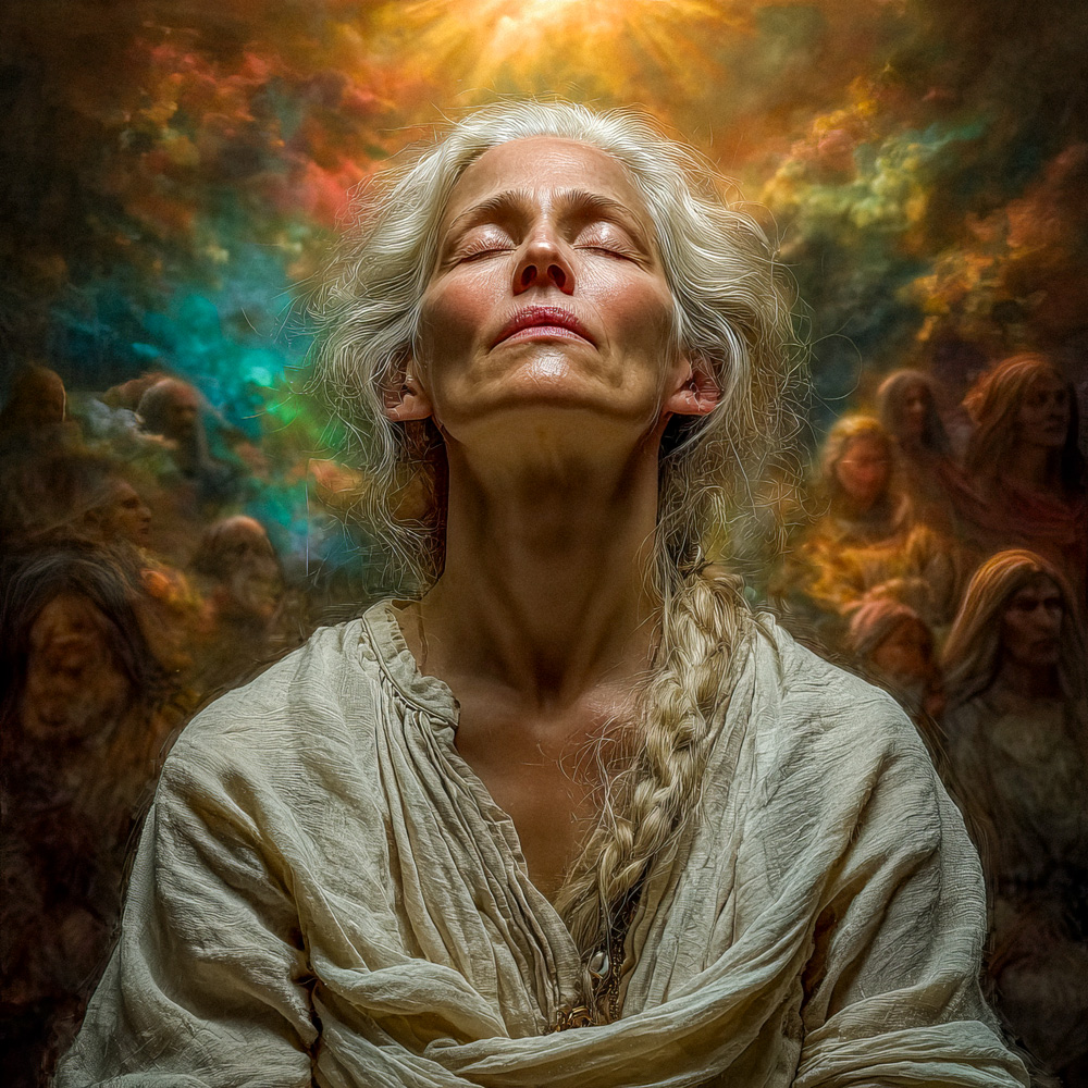 Woman experiencing a moment of peace and connection with her ancestral lineage, illustrating the systemic support accessed in Family Constellations.